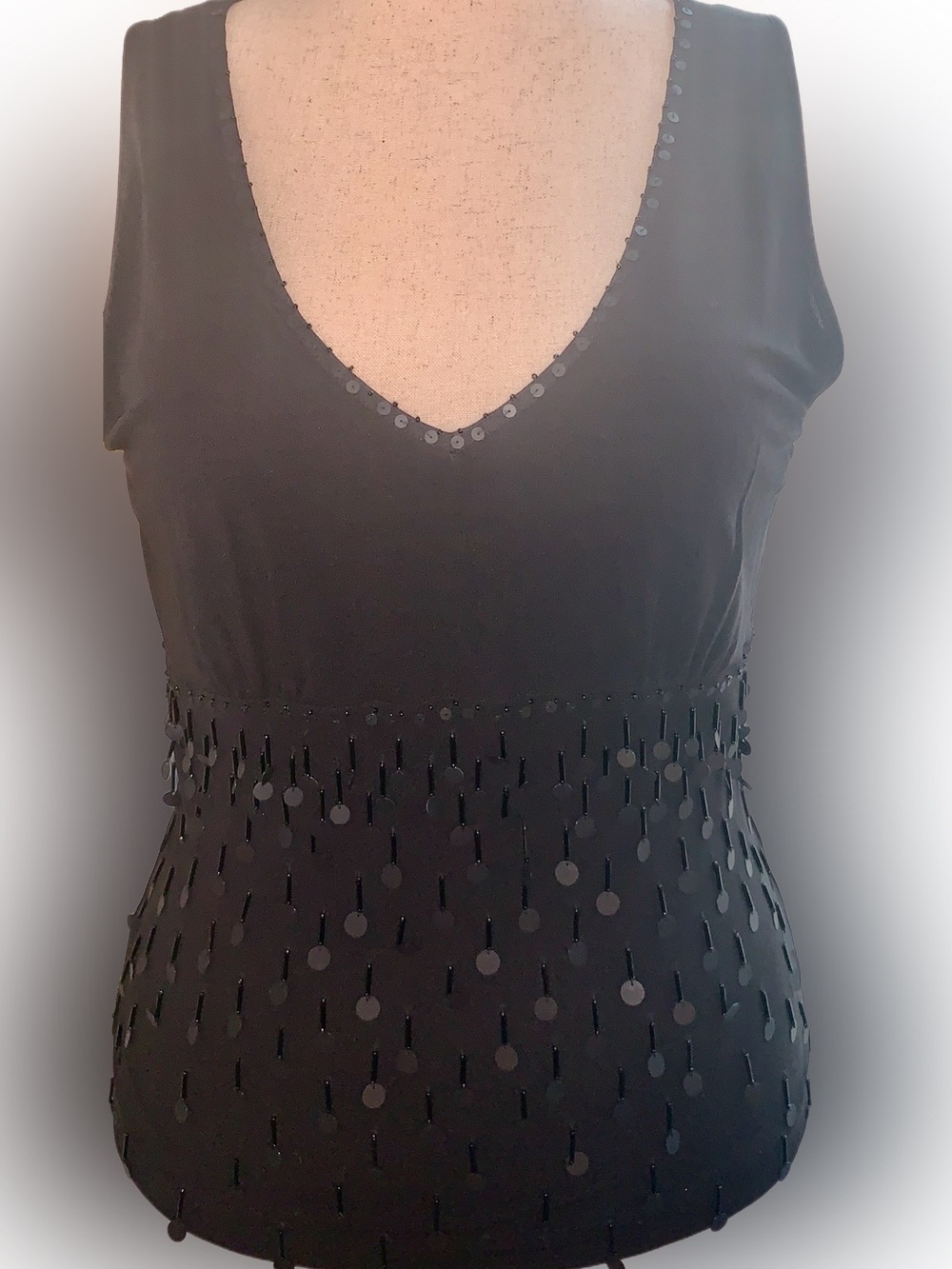 Anne Klein Fringe Sequin Evening Top, Silk, Large Petite